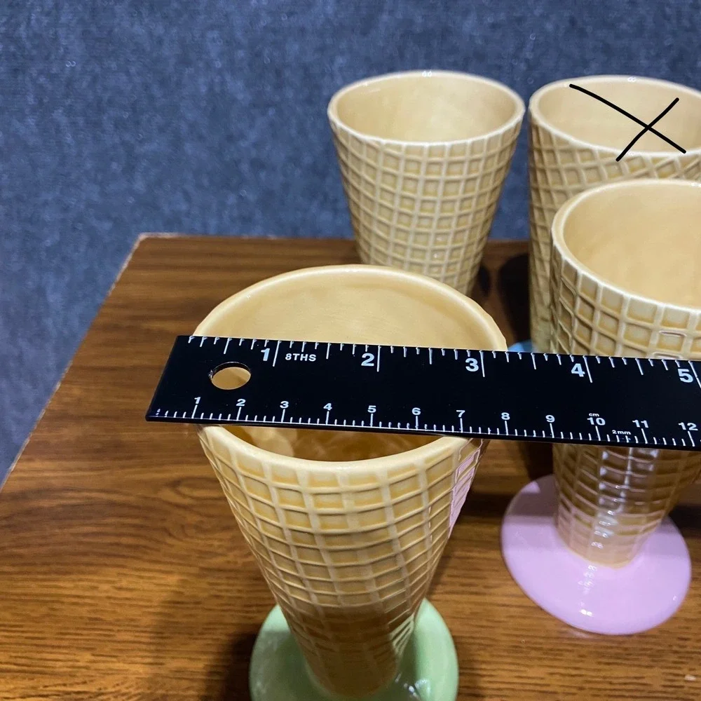 Vintage Set of 3 Ceramic Waffle‎ Cone Ice Cream Cups Dessert Dishes Pastel Japan